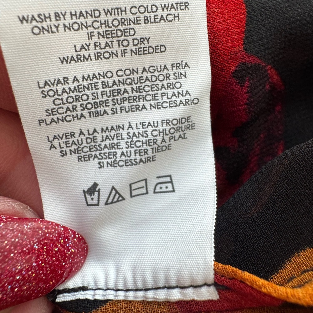 CAbi Black, Orange and Red Floral Ruffle Front Button Down Blouse - Picture 11 of 11